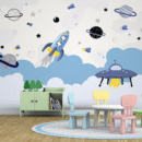 Cosmic Drift Space Kids Wallpaper