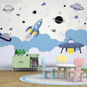 Cosmic Drift Space Kids Wallpaper
