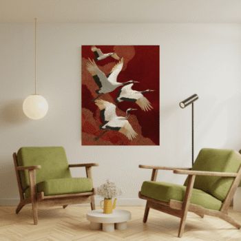 Crimson Tori Birds Japanese Canvas