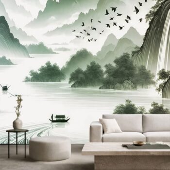 Tropical Wallpaper Green Valley Serence River for Living Room