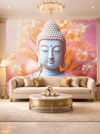 Pink Buddha Floral Serene Elegance Wallpaper