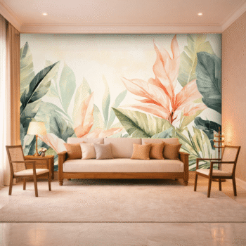 Pink Peach Tropical Trees Tall Wallpaper