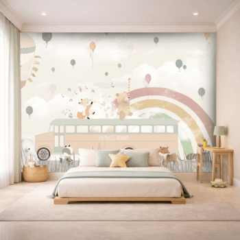 Dreamy Pink Sky Cartoon Kids Wallpaper