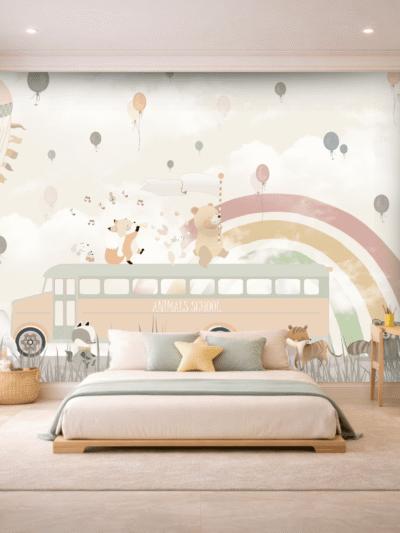 Dreamy Pink Sky Cartoon Kids Wallpaper
