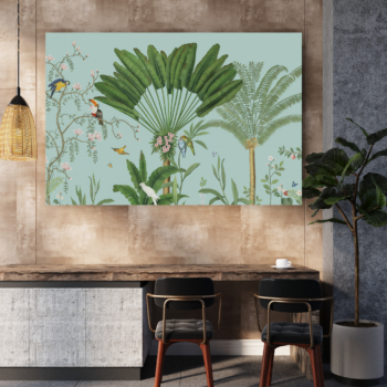Sky Blue Tropical Leaves Floral Canvas