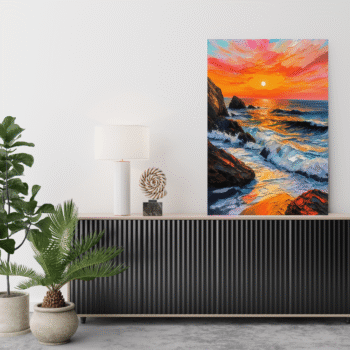 Sunset Seashore Tranquil Landscape Canvas